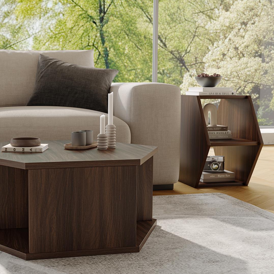Mesa lateral multifuncional hexagonal YOWOS com armazenamento aberto - Liquidação - 9 restantes