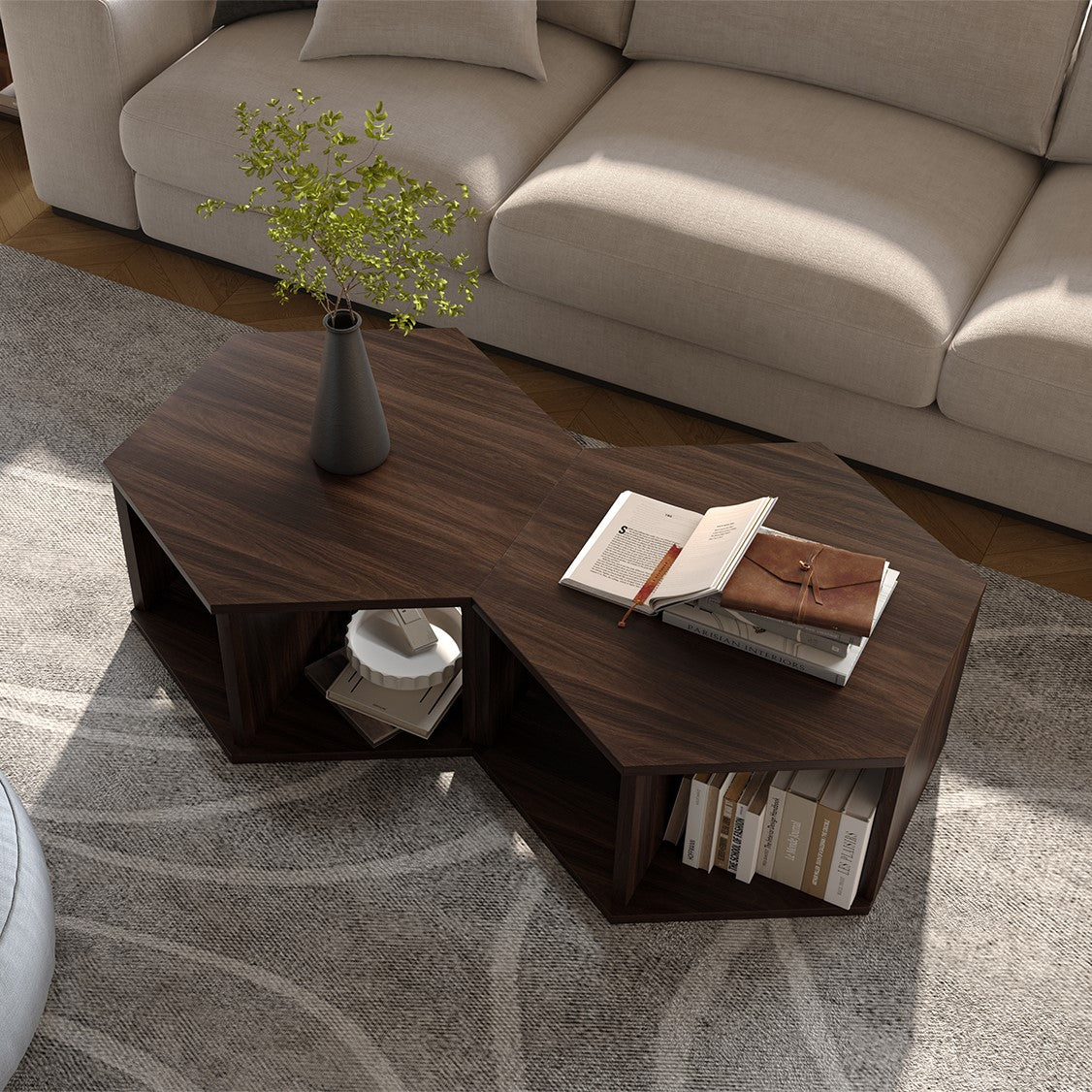 Mesa lateral multifuncional hexagonal YOWOS com armazenamento aberto - Liquidação - 9 restantes
